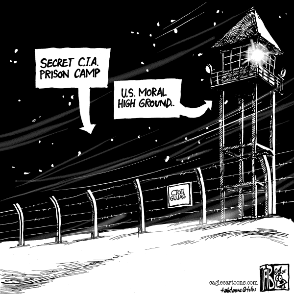 Political cartoon on CIA's Secret Prisons Exposed by Tab (Thomas Boldt), Calgary Sun