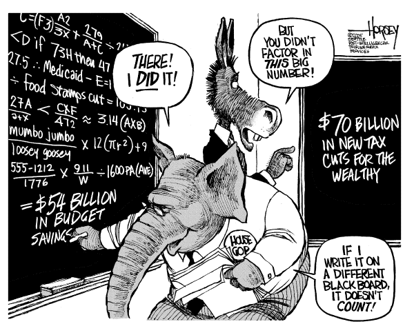 Political cartoon on Economy Holding Steady by David Horsey, Seattle Post-Intelligencer