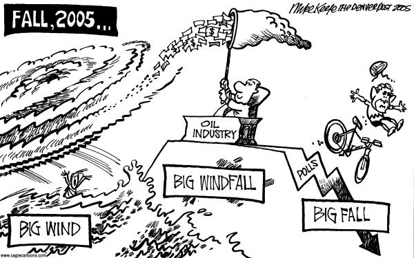 Political cartoon on Economy Holding Steady by Mike Keefe, Denver Post