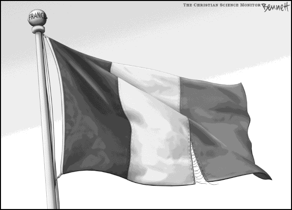 Political cartoon on Riots Erupt in France by Clay Bennett, Christian Science Monitor