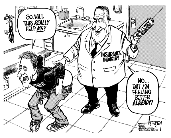 Political cartoon on Big Advances in Health by David Horsey, Seattle Post-Intelligencer