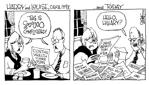 Political cartoon on Big Advances in Health by Signe Wilkinson, Philadelphia Daily News