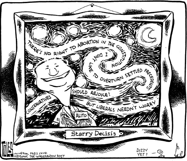 Political cartoon on Alito's Record Comes to Light by Tom Toles, Washington Post