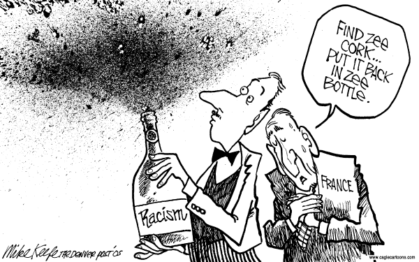 Political cartoon on French Rioting Abates by Mike Keefe, Denver Post
