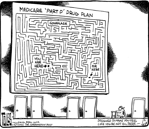 Political cartoon on New Medicare Plan Revealed by Tom Toles, Washington Post