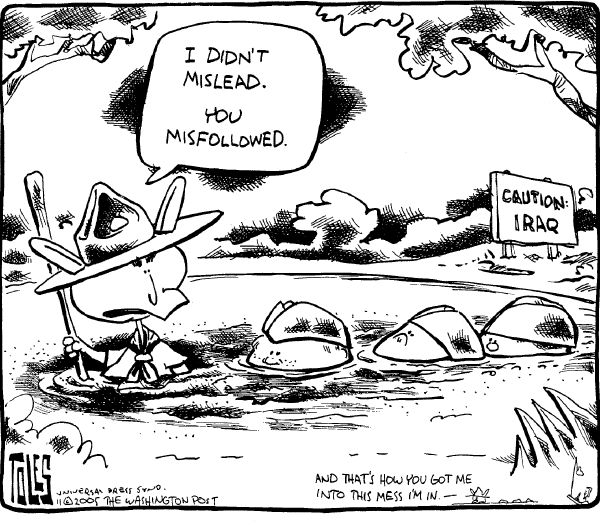 Political cartoon on Bush Under Fire for Pre-War Intelligence by Tom Toles, Washington Post