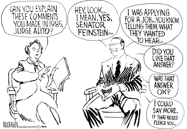 Political cartoon on Record Not Relevant, Alito Says by Rex Babin, Sacramento Bee
