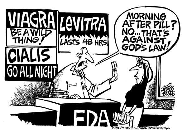 Political cartoon on Morning After Pill Creates Moral Dilemma by Mike Peters, Dayton Daily News