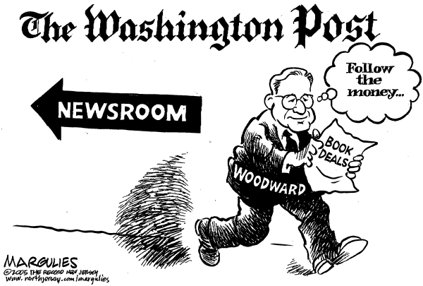 Political cartoon on Bob Woodward Claims He Is Not a Crook by Jimmy Margulies, The Record, New Jersey