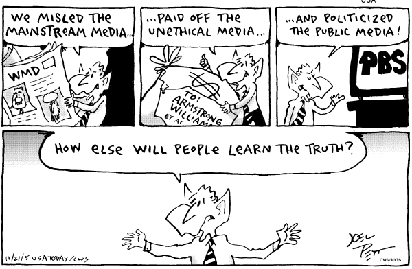 Political cartoon on Bob Woodward Claims He Is Not a Crook by Joel Pett, Lexington Observer