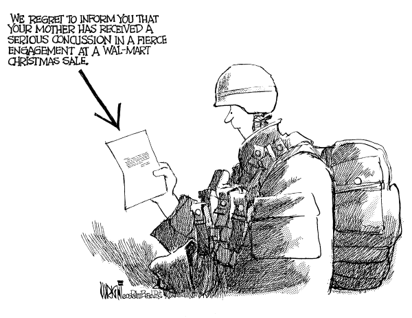Political cartoon on Shopping Season Kicks Into Gear by Don Wright, Palm Beach Post
