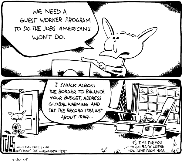 Political cartoon on Bush Announces Immigration Plan by Tom Toles, Washington Post