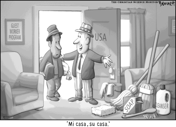 Political cartoon on Bush Announces Immigration Plan by Clay Bennett, Christian Science Monitor