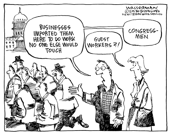 Political cartoon on Bush Announces Immigration Plan by Dan Wasserman, Boston Globe