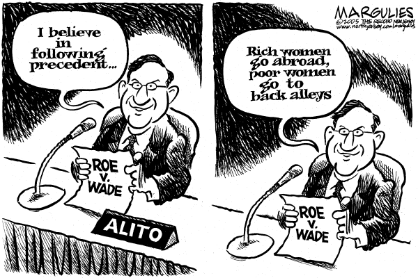Political cartoon on Alito's Views Coming Into Focus by Jimmy Margulies, The Record, New Jersey