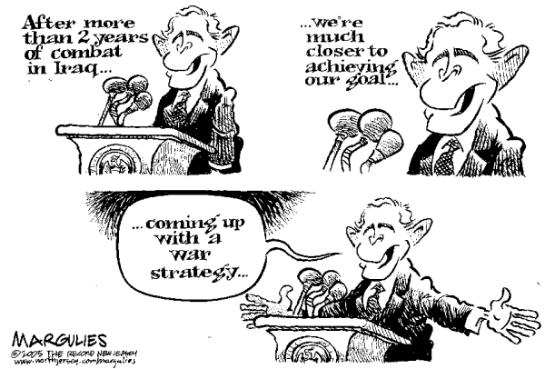 Political cartoon on Bush Plans for Victory by Jimmy Margulies, The Record, New Jersey