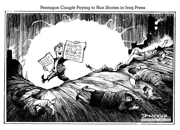Political cartoon on US Manipulates Iraqi Media by Jeff Danziger, Cartoonists & Writers Syndicate