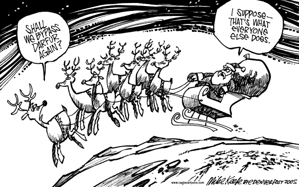 Political cartoon on Holiday Season Bolsters US Spirits by Mike Keefe, Denver Post
