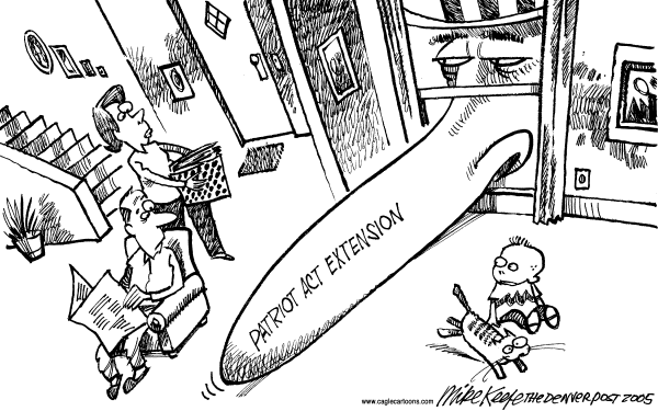 Political cartoon on Patriot Act Renewed by Mike Keefe, Denver Post