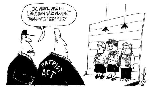 Political cartoon on Patriot Act Renewed by Signe Wilkinson, Philadelphia Daily News