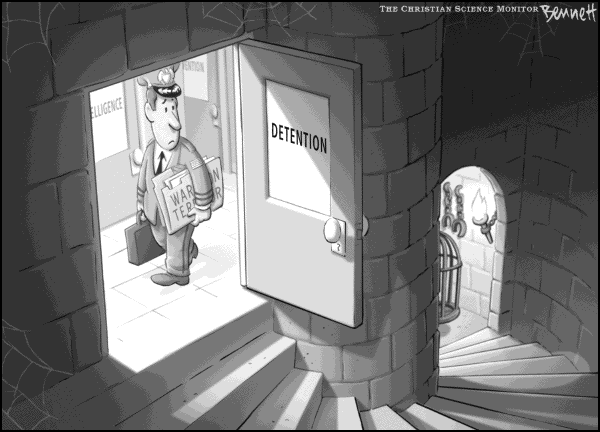 Political cartoon on Patriot Act Renewed by Clay Bennett, Christian Science Monitor