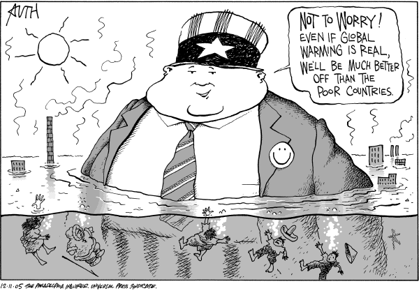 Political cartoon on US Defines Global Warming Stance by Tony Auth, Philadelphia Inquirer