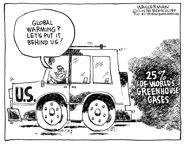 Political cartoon on US Defines Global Warming Stance by Dan Wasserman, Boston Globe