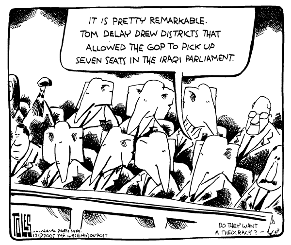 Political cartoon on Impressive Elections in Iraq by Tom Toles, Washington Post