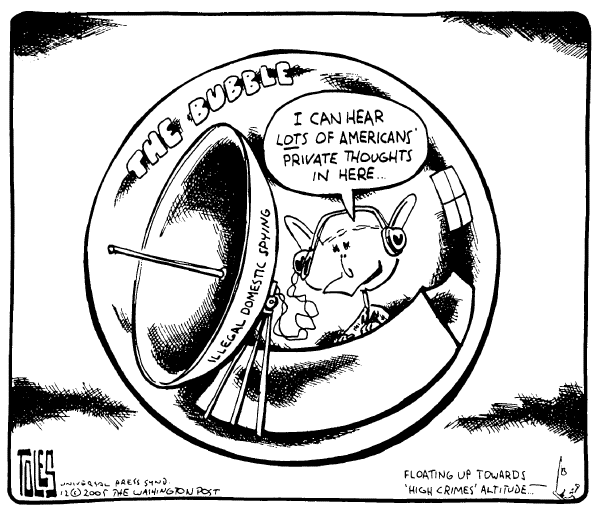 Political cartoon on Bush Claims Unlimited Powers by Tom Toles, Washington Post