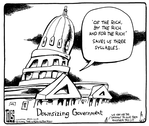 Political cartoon on Tough Budget Decisions by Tom Toles, Washington Post