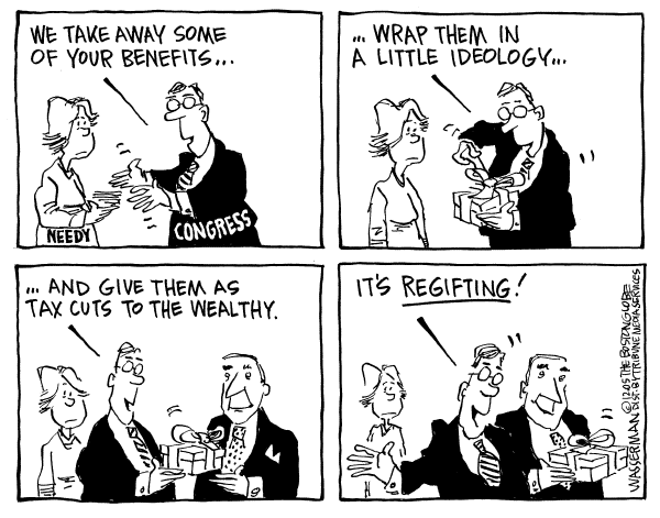 Political cartoon on Tough Budget Decisions by Dan Wasserman, Boston Globe