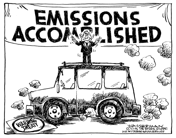 Political cartoon on Environmental News by Dan Wasserman, Boston Globe