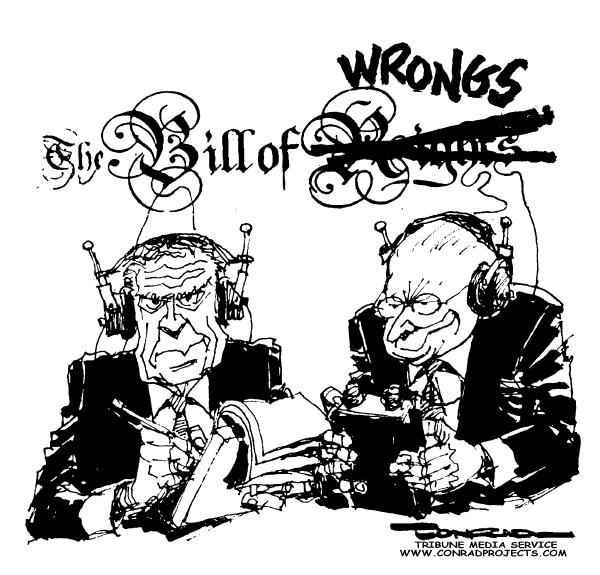 Political cartoon on President Bush Retaliates by Paul Conrad, Tribune Media Services