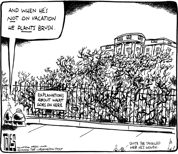 Political cartoon on President Bush Retaliates by Tom Toles, Washington Post