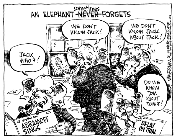 Political cartoon on Abramoff Pleads Guilty by Dan Wasserman, Boston Globe