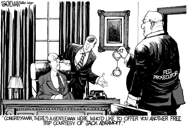 Political cartoon on Abramoff Pleads Guilty by Drew Sheneman, Newark Star Ledger