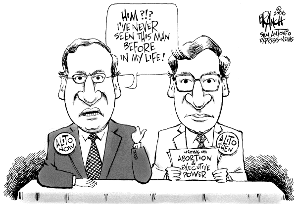 Political cartoon on Samuel Alito Testifies by John Branch, San Antonio Express-News