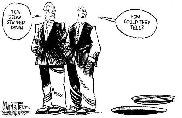 Political cartoon on Tom Delay Steps Aside by Doug Marlette, Tallahasee Democrat