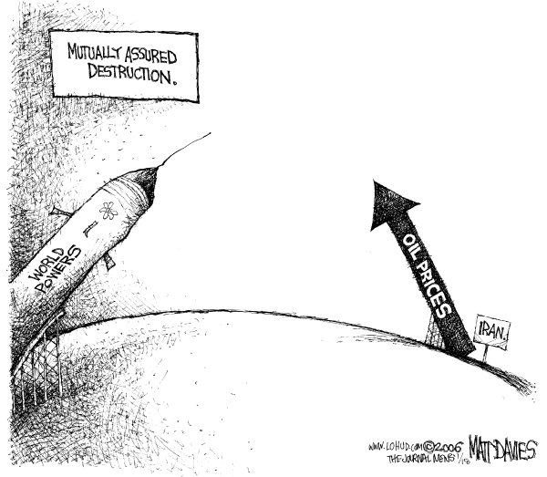 Political cartoon on Iran Pursues Nuclear Option by Matt Davies, Journal News