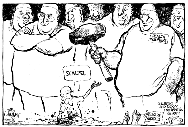 Political cartoon on Drug War Intensifies by Pat Oliphant, Universal Press Syndicate
