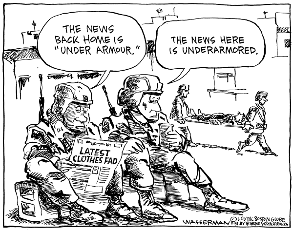 Political cartoon on In Other News by Dan Wasserman, Boston Globe