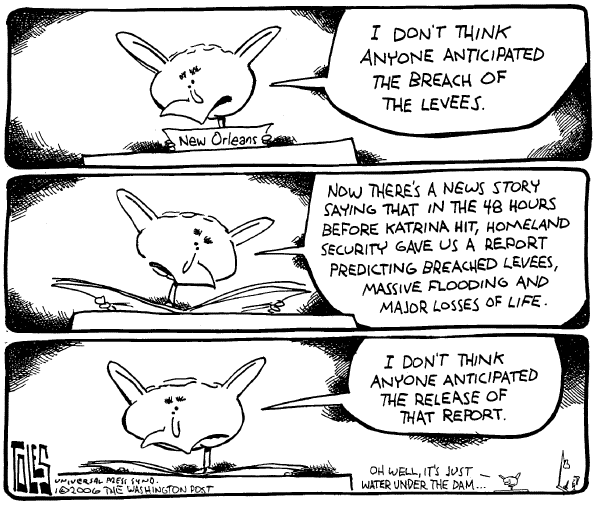Political cartoon on Bush Takes the Offensive by Tom Toles, Washington Post