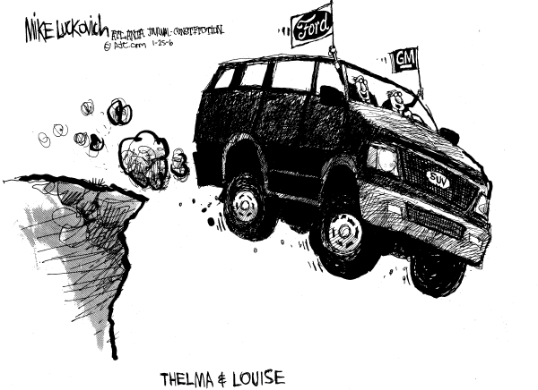 Political cartoon on Ford Goes for Broke by Mike Luckovich, Atlanta Journal-Constitution