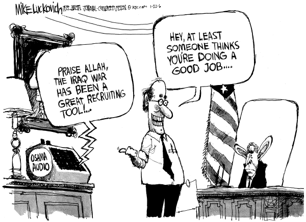 Political cartoon on Americans Adapting to War by Mike Luckovich, Atlanta Journal-Constitution