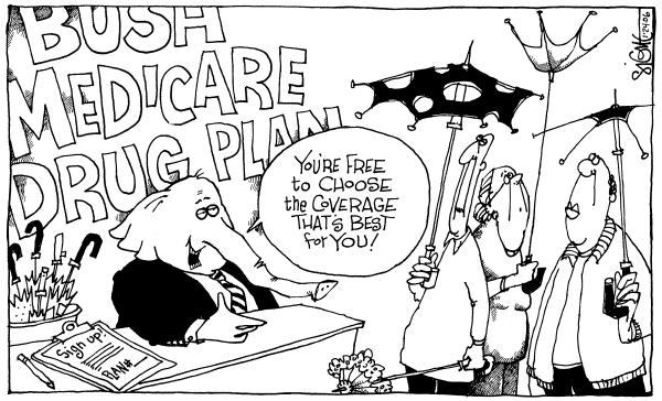 Political cartoon on Medicare Upgrade a Little Buggy by Signe Wilkinson, Philadelphia Daily News