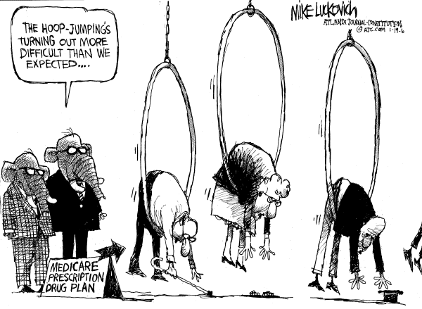 Political cartoon on Medicare Upgrade a Little Buggy by Mike Luckovich, Atlanta Journal-Constitution