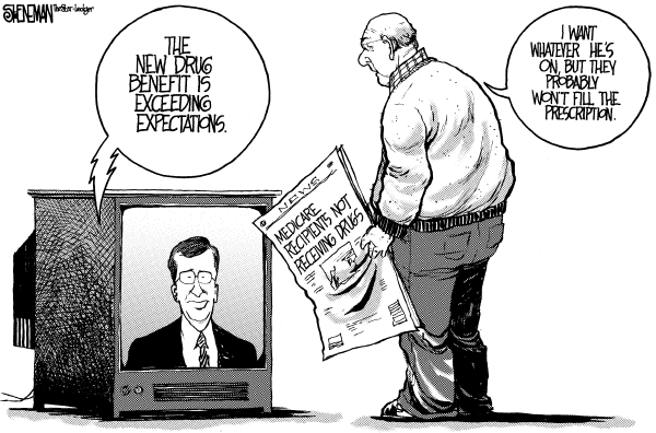 Political cartoon on Medicare Upgrade a Little Buggy by Drew Sheneman, Newark Star Ledger