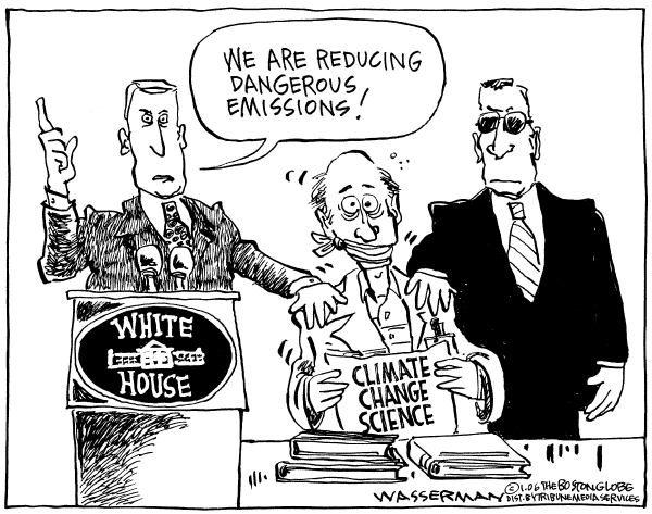 Political cartoon on Administration Restates Policies by Dan Wasserman, Boston Globe