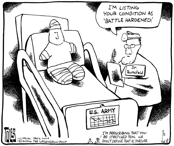 Political cartoon on Administration Restates Policies by Tom Toles, Washington Post