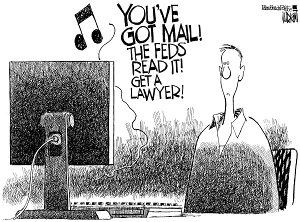 Political cartoon on Internet Privacy Still a Bit Buggy by Don Wright, Palm Beach Post